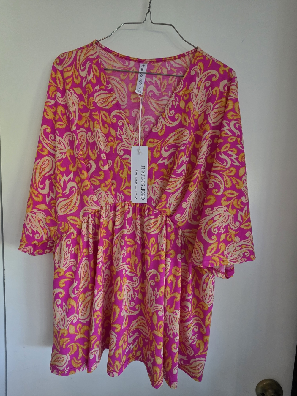 Dear Scarlett Pink Yellow Paisley V-Neck Blouse Large